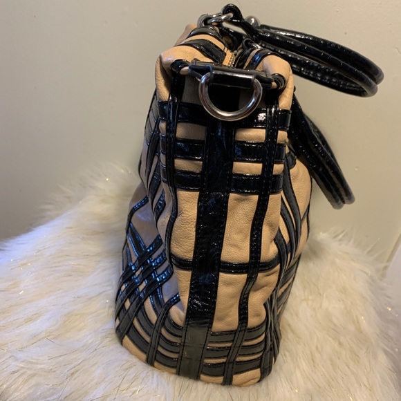 Badgley Mischka Handbag Purse Black Tan Leather - Picture 2 of 12